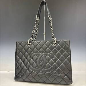 Chanel Tote bag GST Caviar skin Leather Black Coco mark Chain